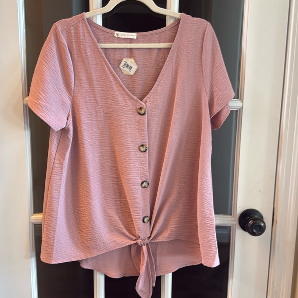 MATERNITY- FSL Apparel pink blush button blouse